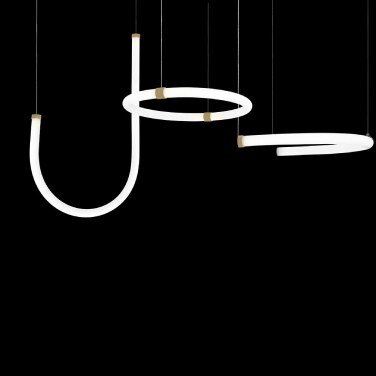 Unseen Triple cluster suspension light glows against a black background.