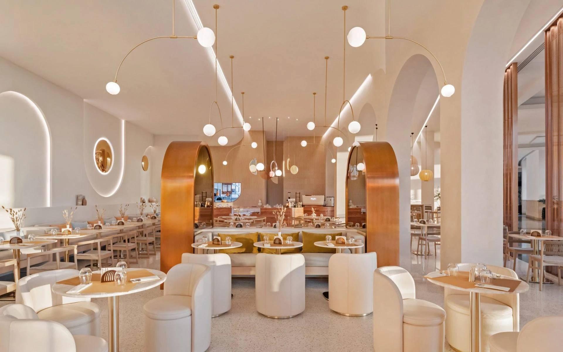 A number of Balance Suspensions lights in a restaurant project
