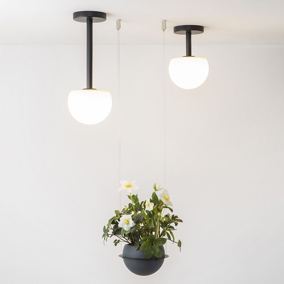 The Circ Suspension in a linear form with additional greenery and accessories lights and warms up a modern and minimalistic kitchen.