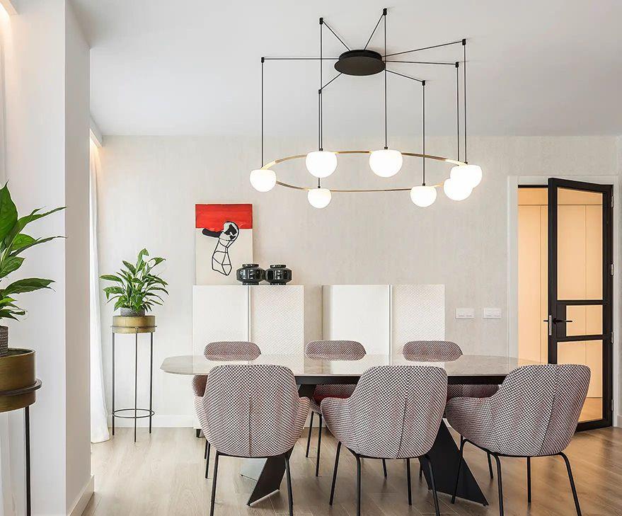 The Circ Chandelier adds warmth and comfort to a meeting room; the Portable and Floor versions make a patio lounge area cozier.