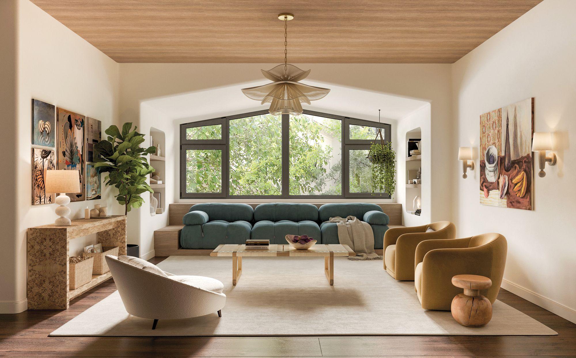 The Amanda Chandelier from Mitzi in an artful yet minimal interior setting.