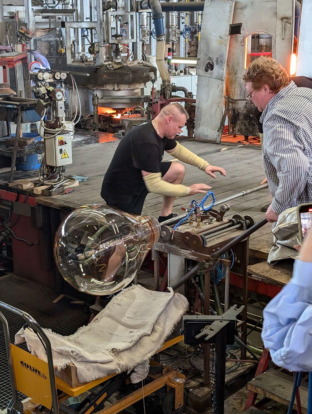 Czech glassmasters making the Tim Light at the Bomma Factory in Světlá, Czech Republic