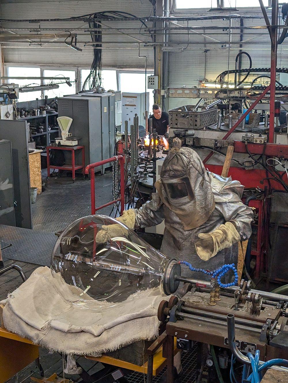 Czech glassmasters making the Tim Light at the Bomma Factory in Světlá, Czech Republic