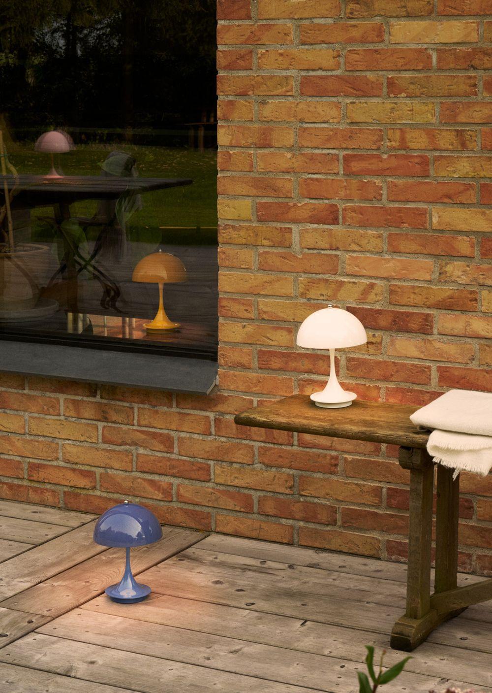 Panthella lamps outside on