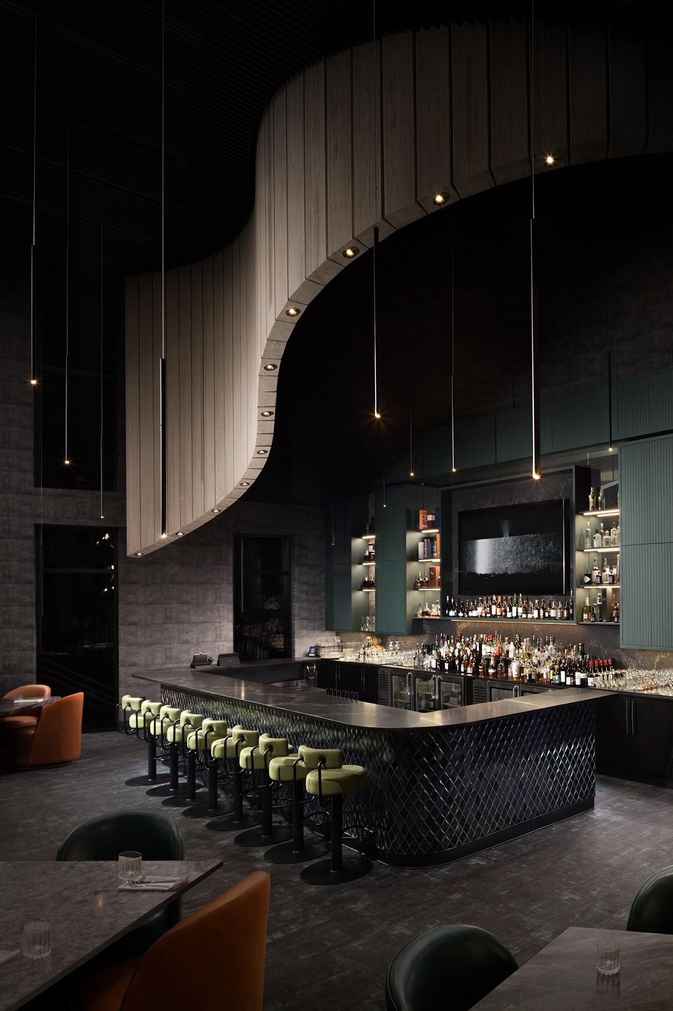 Zavaluce’s Bull Suspension Lights define the bar area at The Edge