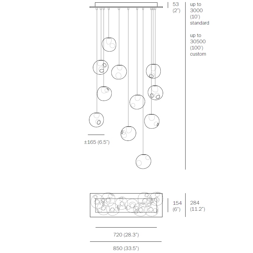 28.11 Suspension (Clear Pendants) Dimensions