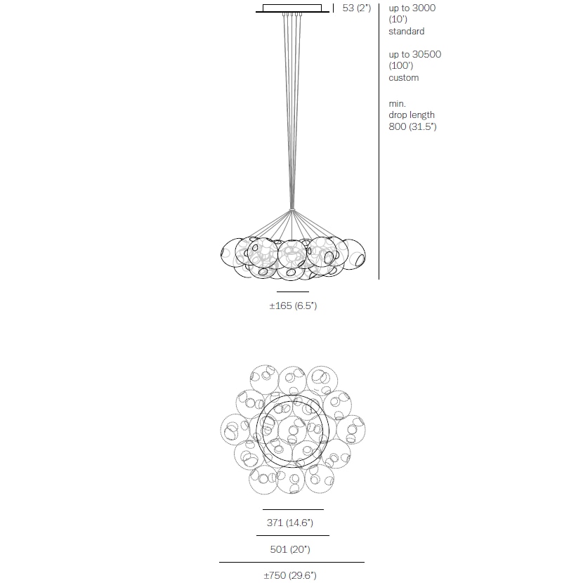 28.19 Cluster Suspension (Clear Pendants) Dimensions