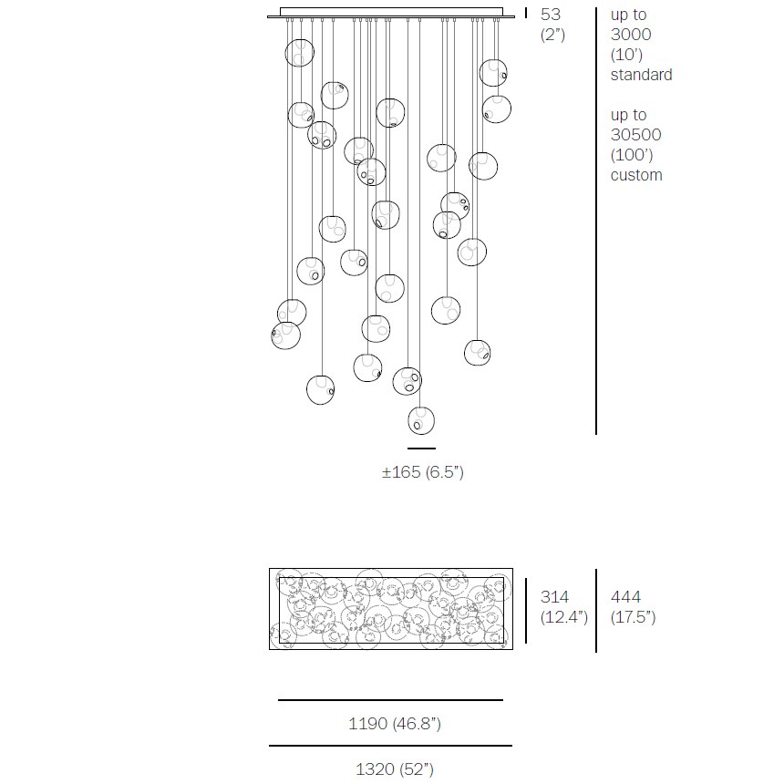 28.28 Suspension (Clear Pendants) Dimensions