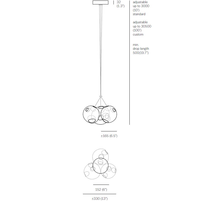 28.3 Cluster Suspension (Clear Pendants) Dimensions