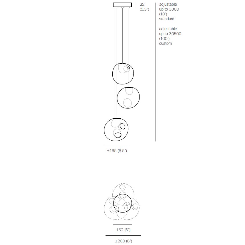 28.3 Random Suspension (Clear Pendants) Dimensions