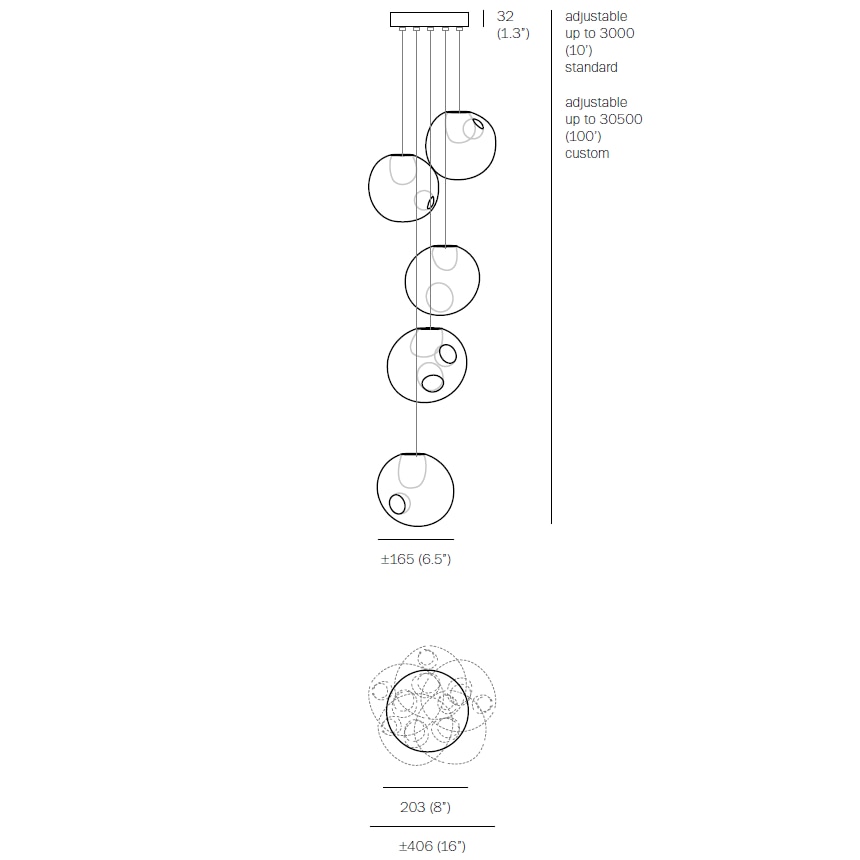 28.5 Random Suspension (Clear Pendants) Dimensions