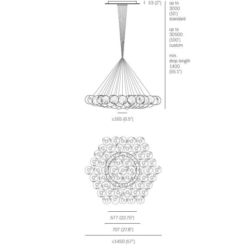28.61 Cluster Suspension (Clear Pendants) Dimensions