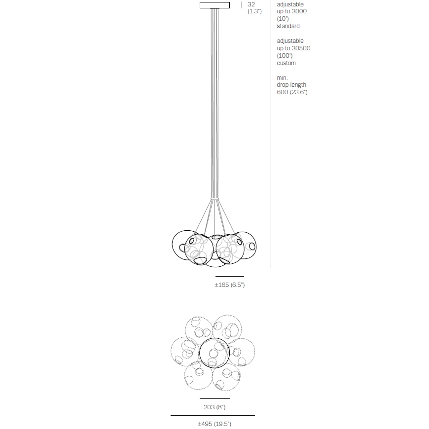 28.7 Cluster Suspension (Clear Pendants) Dimensions