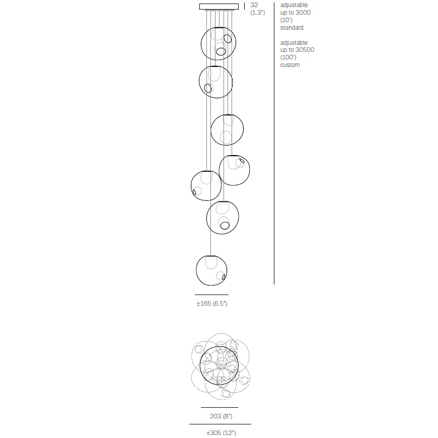28.7 Random Suspension (Clear Pendants) Dimensions