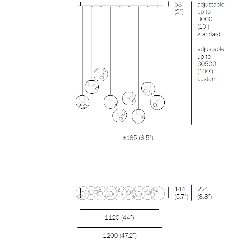 28.9 Linear Suspension (Clear Pendants) Dimensions