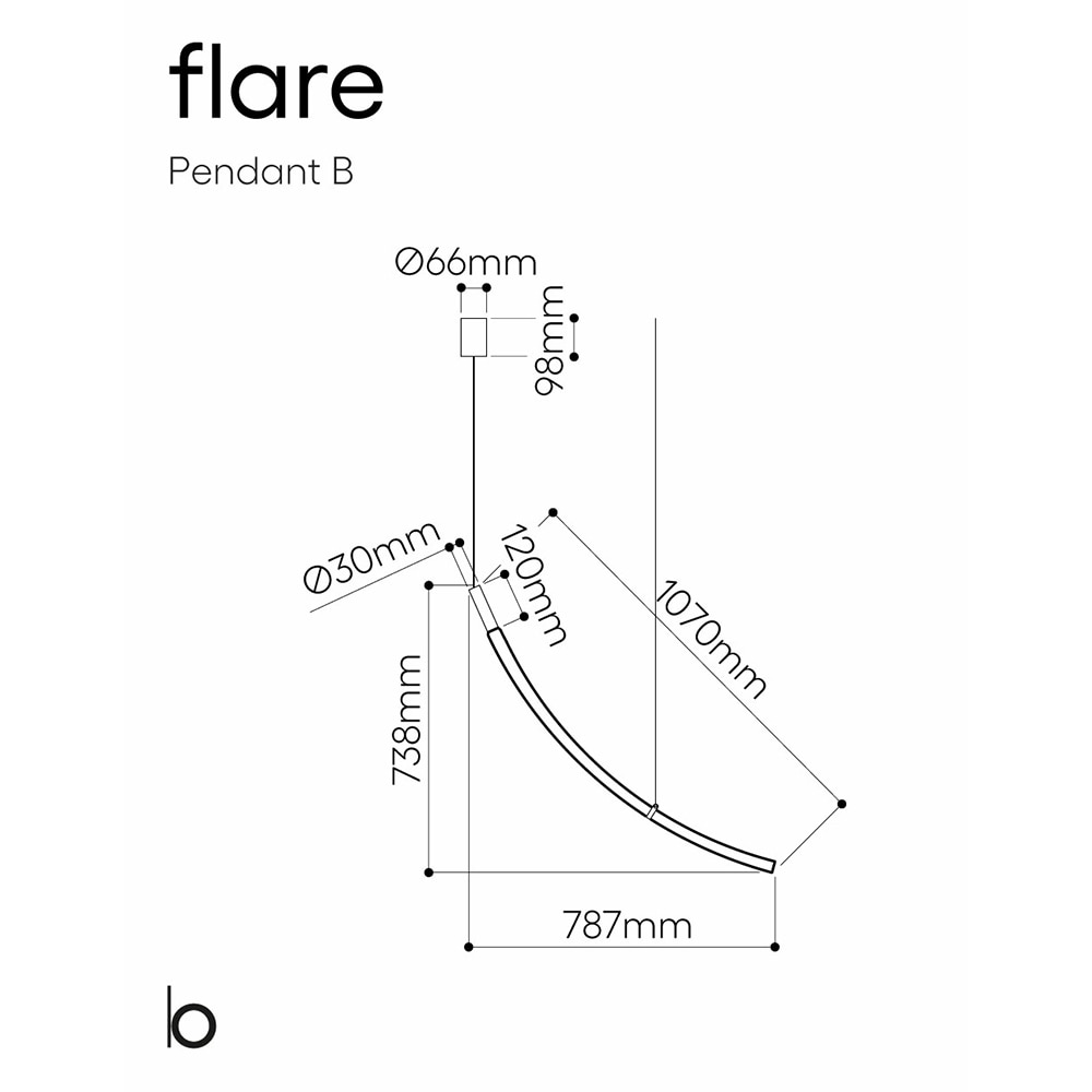 Flare pendant light curved Type-B Suspension Dimensions