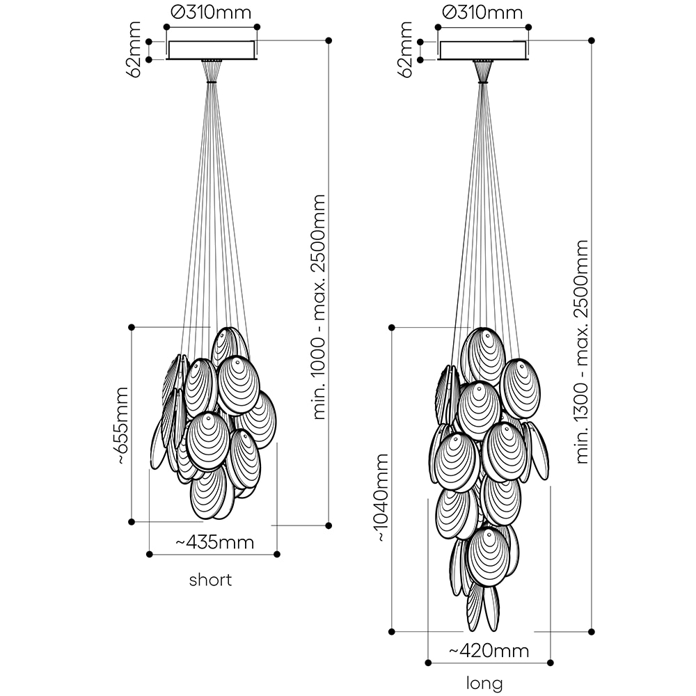 Mussels 18Light Cluster Suspension Bomma Cluster Lights USA & Canada