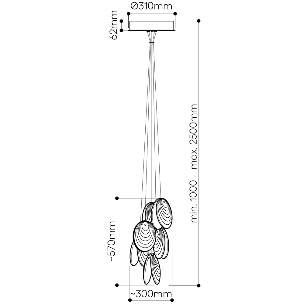 Mussels 6-Light Cluster Suspension Dimensions