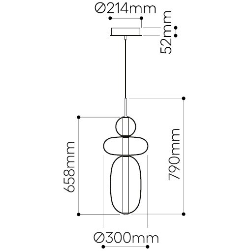 Pebbles Pendant Small Configuration 1/2 Suspension Dimensions