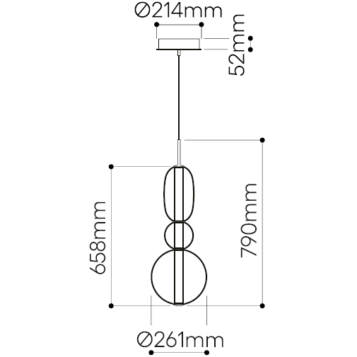 Pebbles Pendant Small Configuration 3/4 Suspension Dimensions