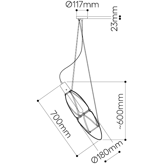 Shibari Pendant 1 Light Suspension Dimensions