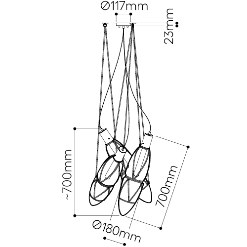 Shibari Pendant 3 Light Suspension Dimensions