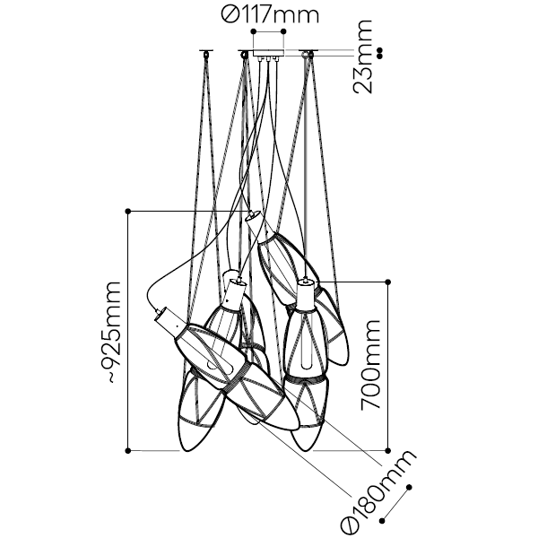 Shibari Pendant 5 Light Suspension Dimensions
