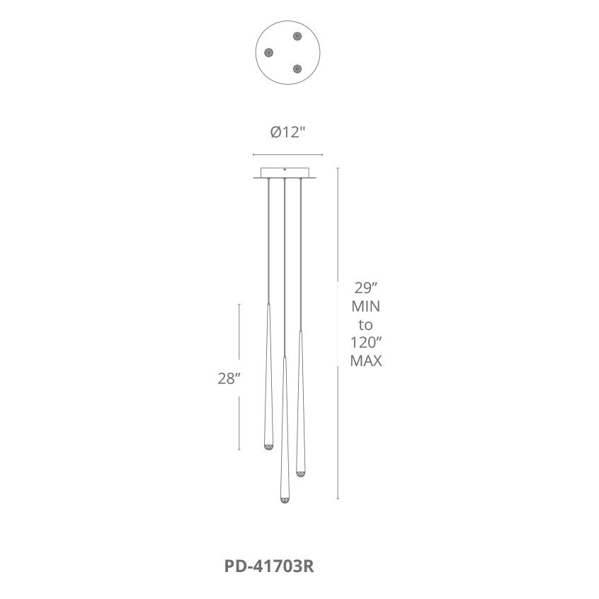 Cascade 3 Light Round Canopy Suspension Dimensions