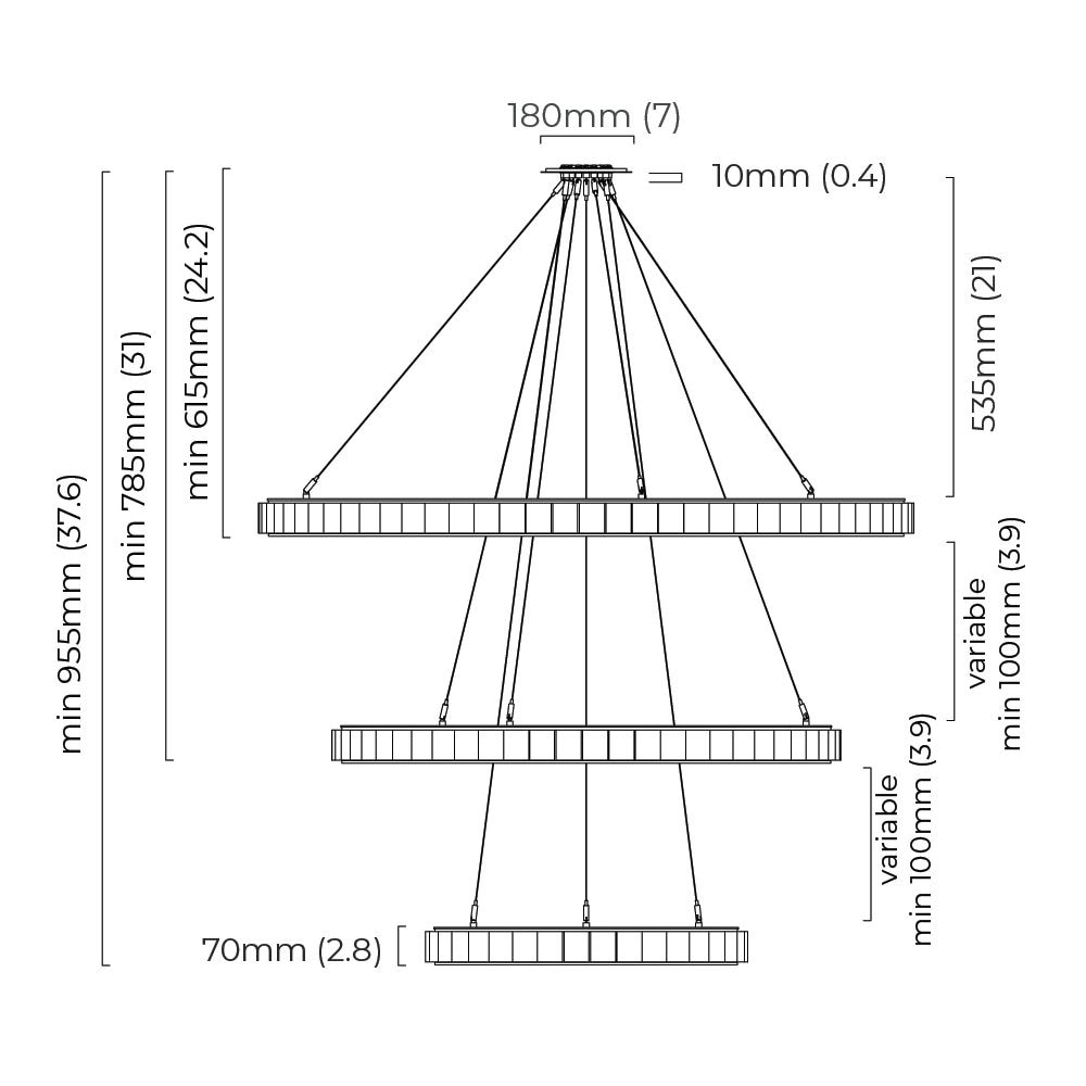 Avalon Triple Chandelier Suspension Dimensions