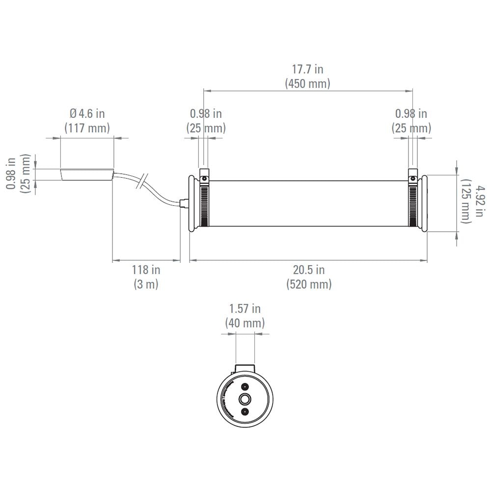 In The Tube 100-500 Silver Indoor/Outdoor Wall/Suspension Dimensions