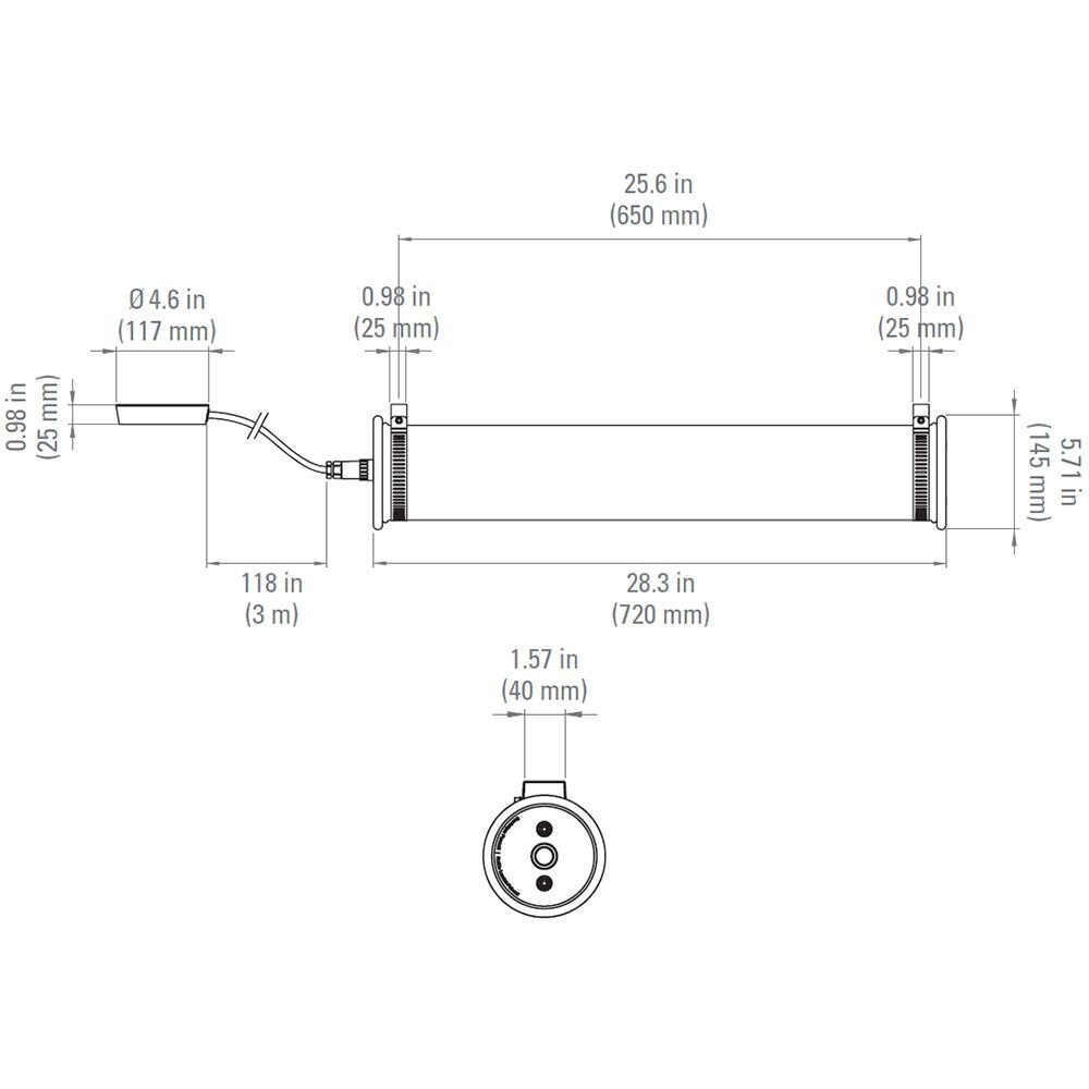 In The Tube 120-700 Indoor/Outdoor Wall/Suspension Dimensions