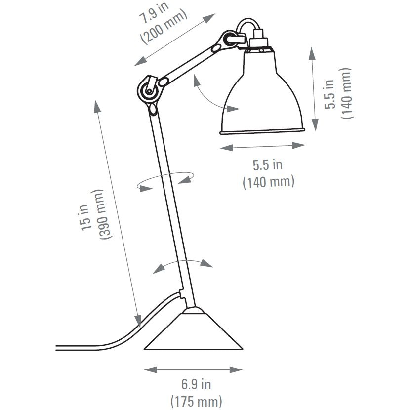 Lampe Gras N°205 Table with Round Shade Dimensions