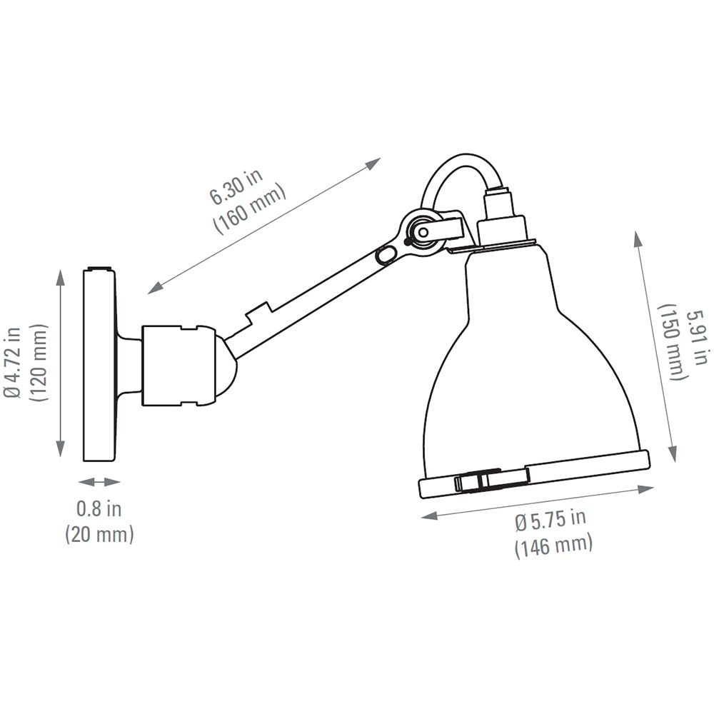 Lampe Gras N°304 Bathroom Wall with Round Shade Dimensions