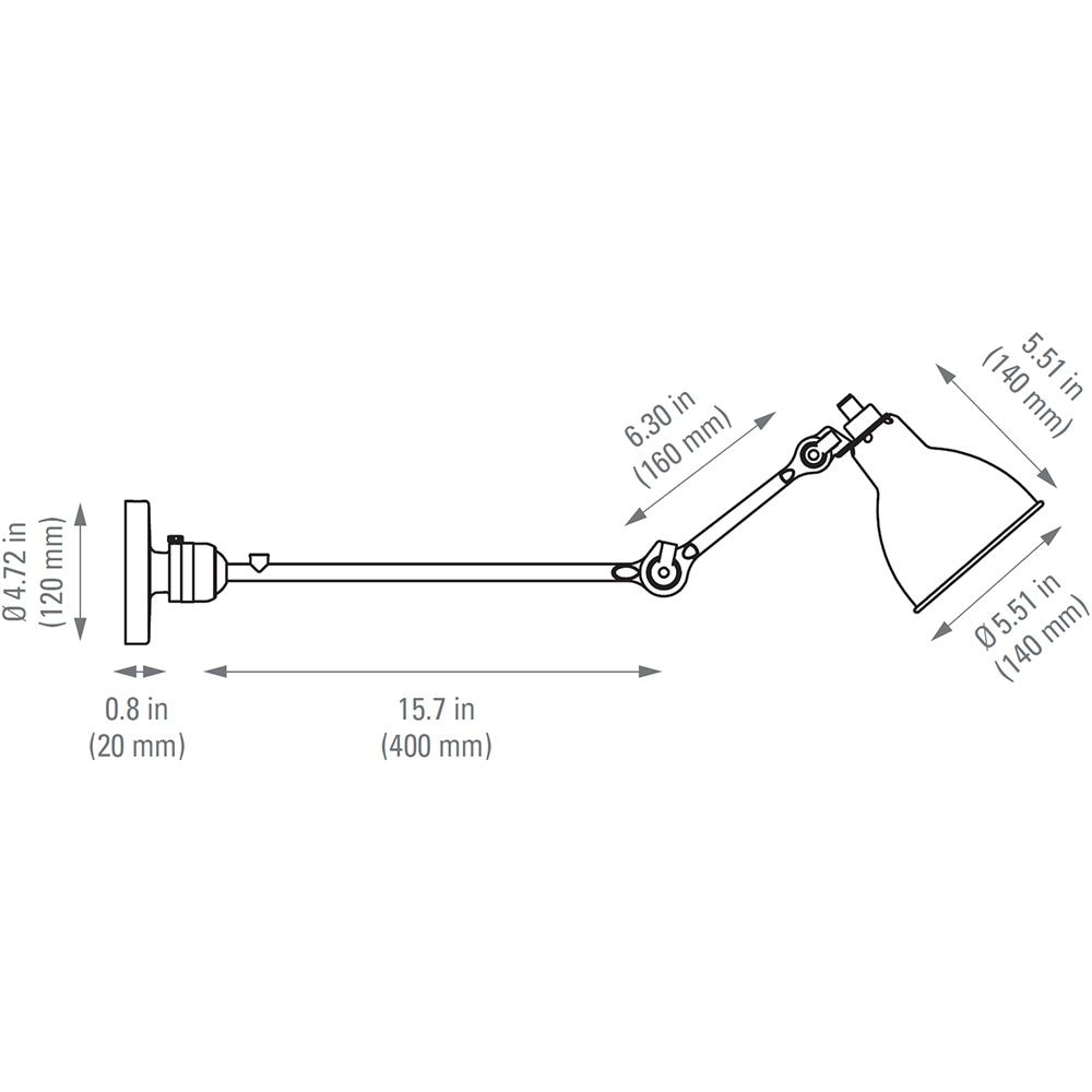 Lampe Gras N°304 L 40 Wall with Round Shade Dimensions