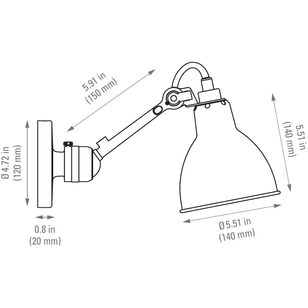 Lampe Gras N°304 Wall with Round Shade Dimensions