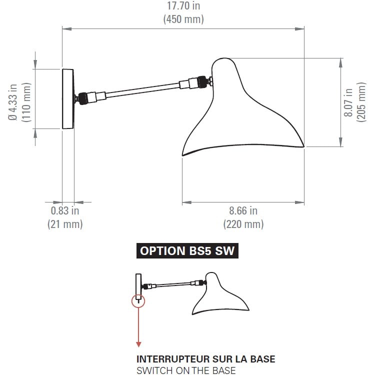 Mantis BS5 Wall with Switch Dimensions