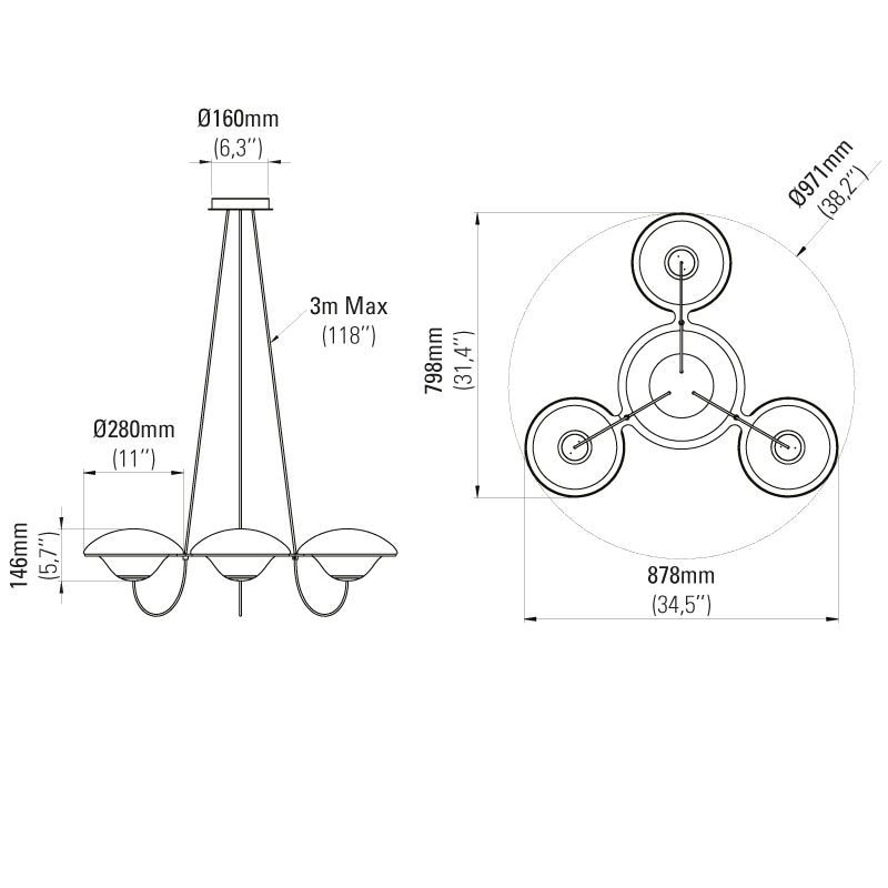 In The Air 3 Pendant Suspension Dimensions