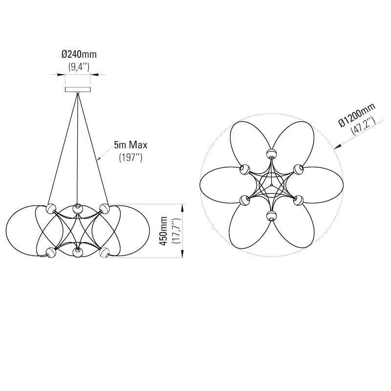 Munari 6 Chandelier Suspension Dimensions