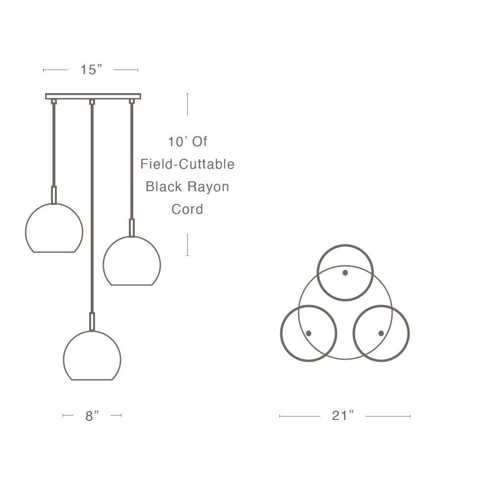 Aria 3-Light Globe Suspension Dimensions
