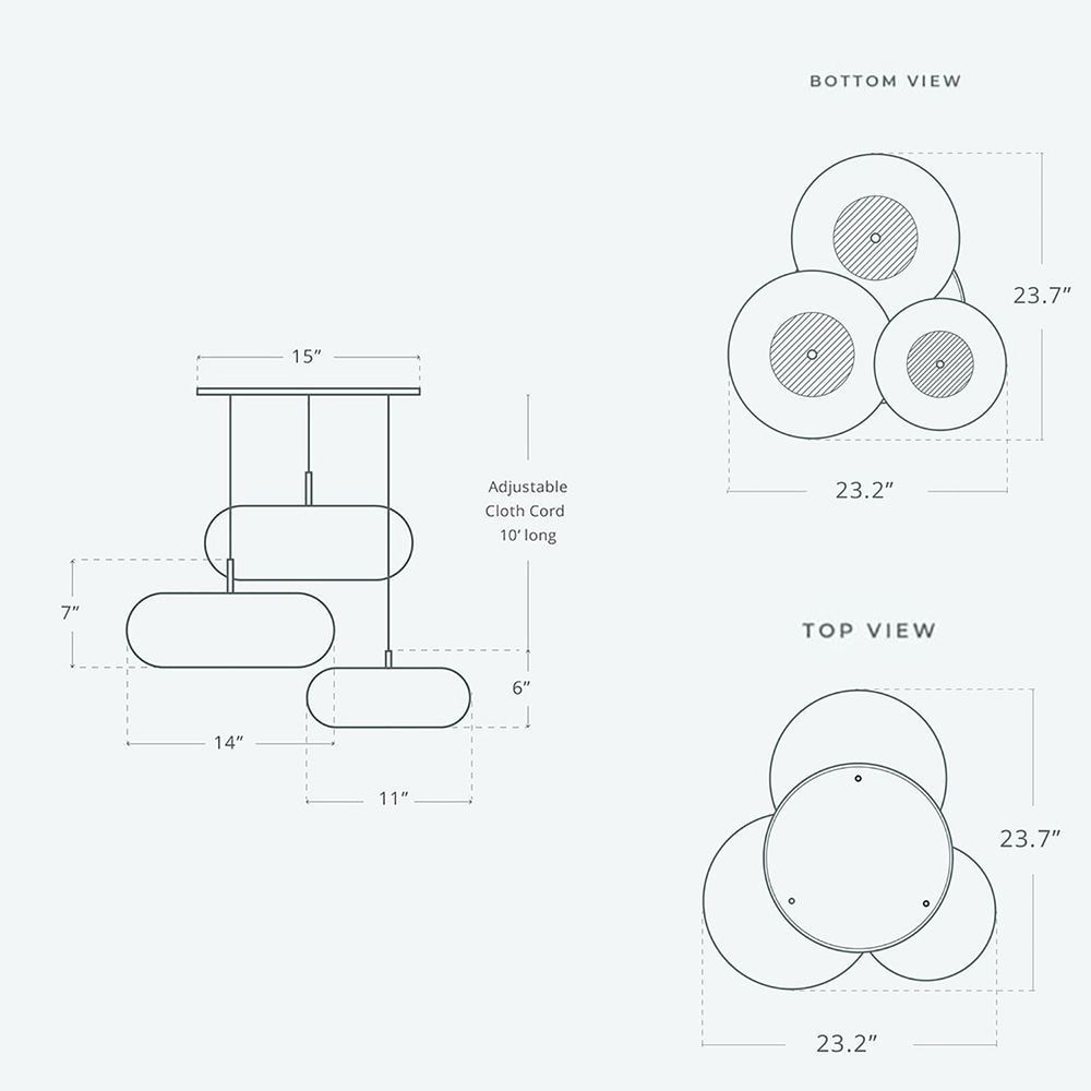 Lila 3-Light Chandelier Suspension Dimensions