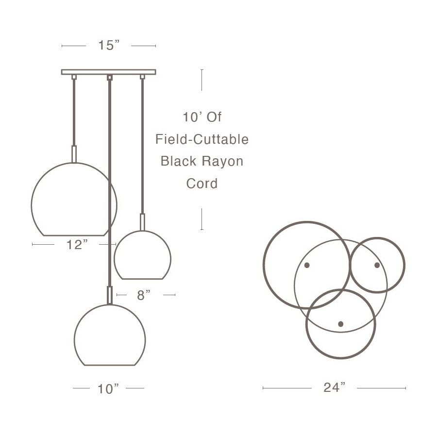 Najma 3-Light Globe Chandelier Suspension Dimensions