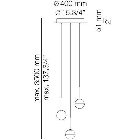 Alfi T-3744 3 Light Round Suspension Dimensions