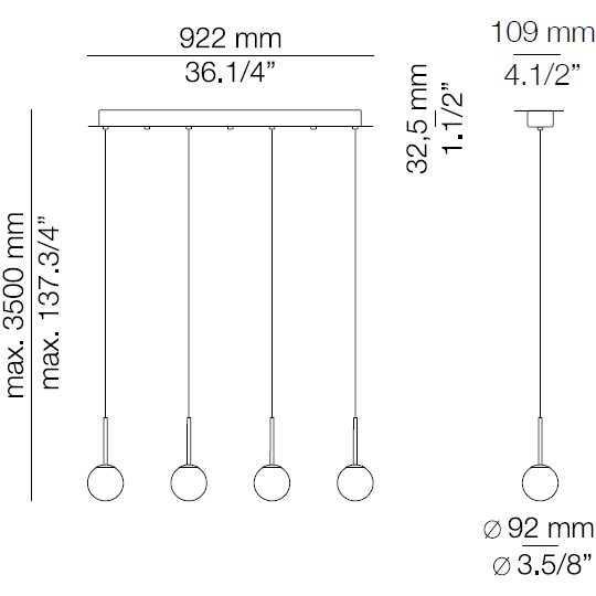 Alfi T-3744 4 Light Linear Suspension Dimensions