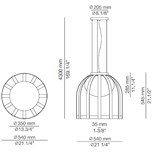 Bols T-4024X Outdoor Suspension Dimensions