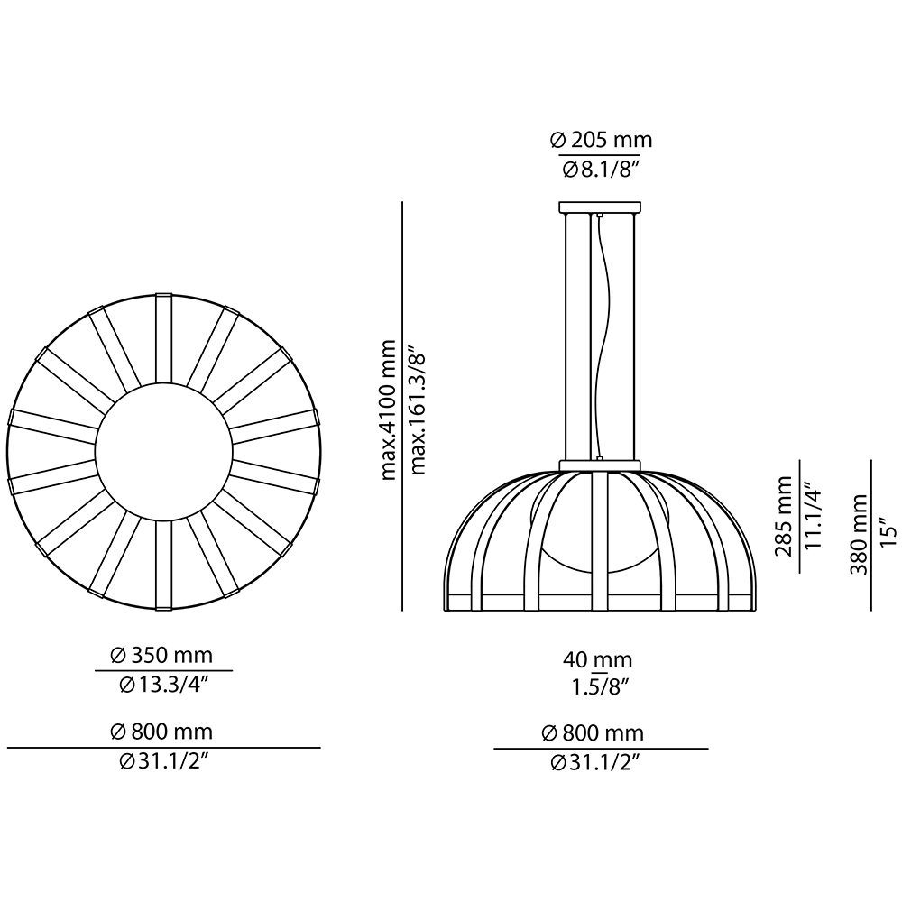 Bols T-4025X Outdoor Suspension Dimensions