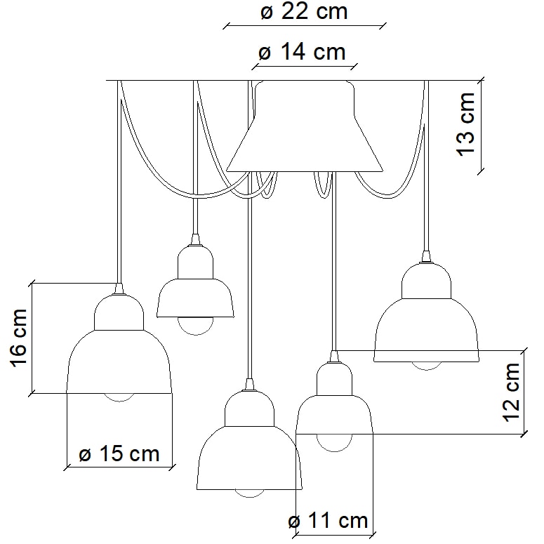 Berimbau C260X 5-Lights Pendant Suspension Dimensions