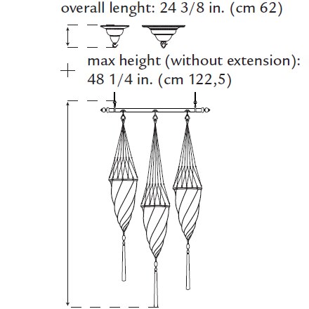 Cesendello Silk on a Rod 3 Light Suspension/Wall Dimensions