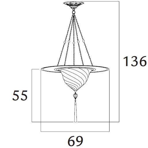 Samarkanda Glass with Metal Ring Ceiling/Suspension Dimensions