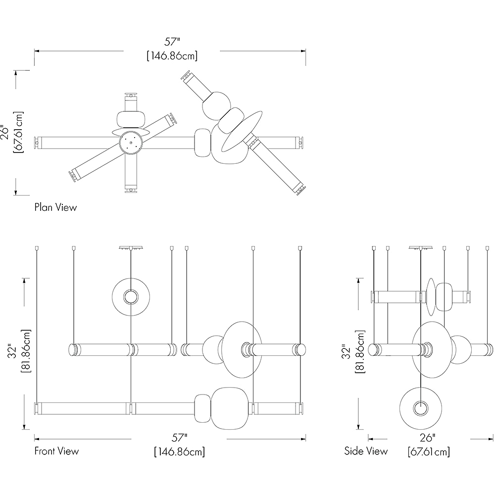 Luna Chandelier 3 Tier Suspension Dimensions