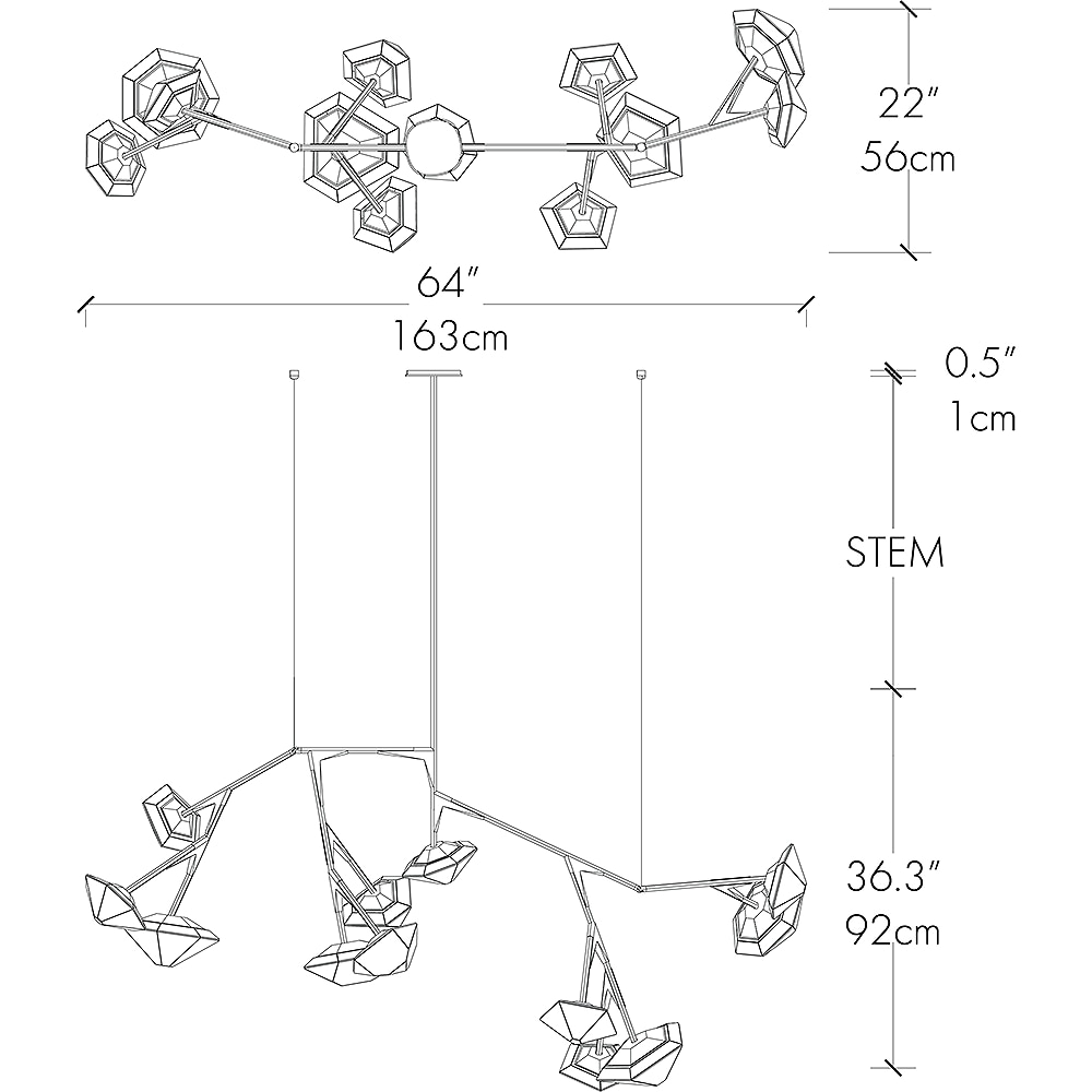 Myriad Long Chandelier Suspension Dimensions